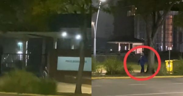 Fue de madrugada al río, vio a dos personas caminar hacia atrás y grabó la escena